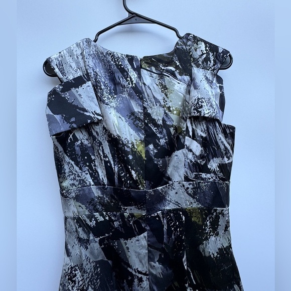 Single 100% Silk Grey Black White Splatter Abstract Palm Shift Pencil Dress 8 - Picture 11 of 16